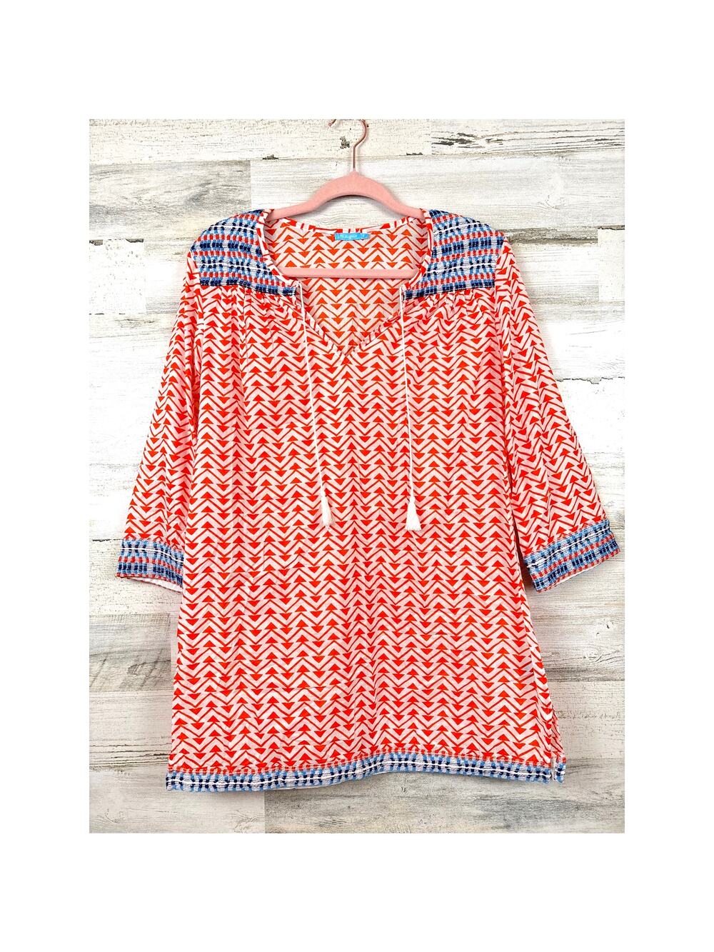 J. McLaughlin Orange White Embroidered Tunic Cover Up Womens S NEW Summer